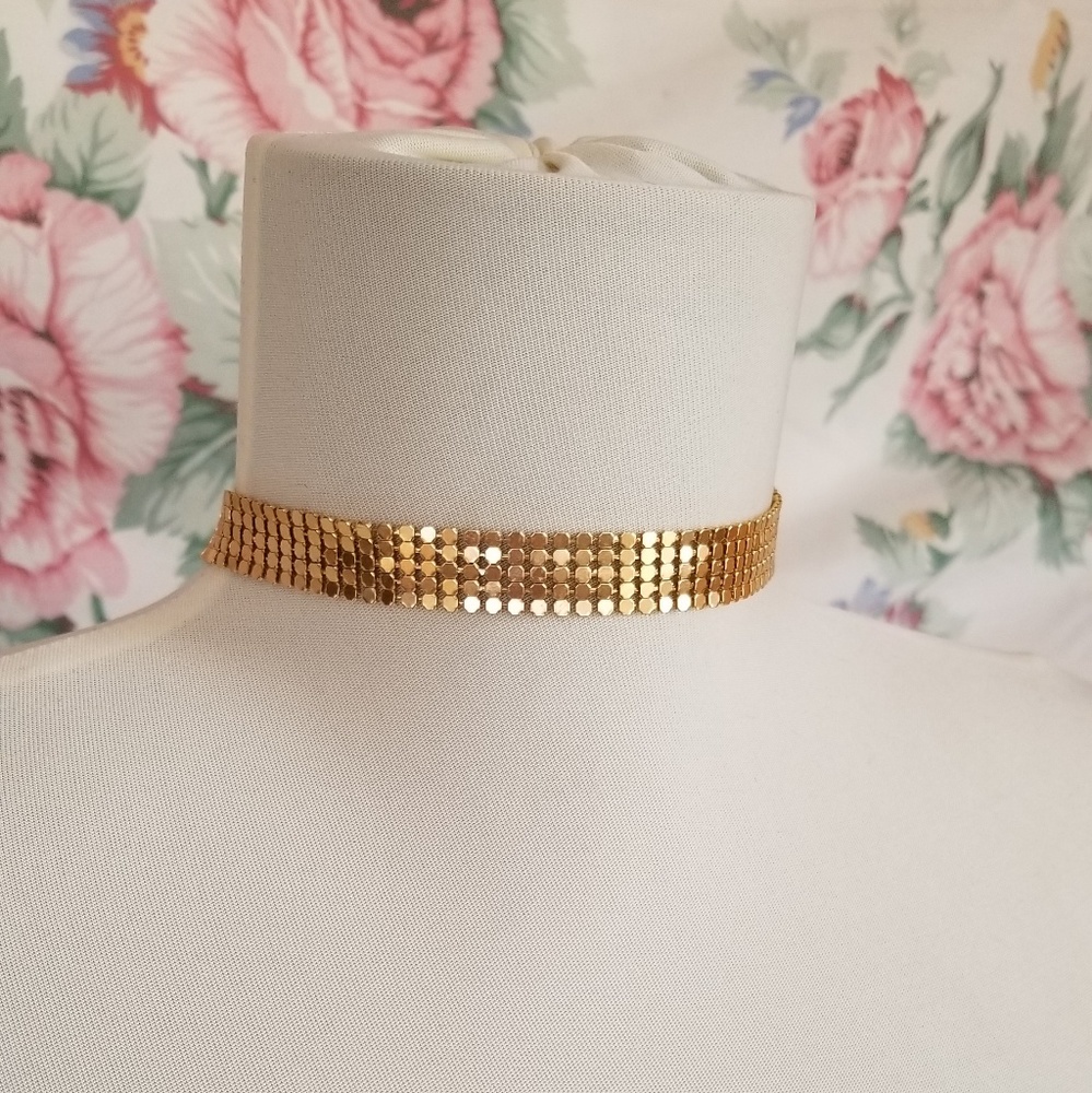 Gold Metal Mesh Chain Link Choker Necklace
